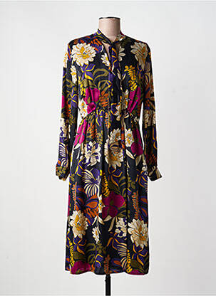Robe mi-longue imprimé fleurs manches longues noir EUFORIA femme