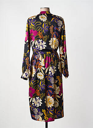Robe mi-longue imprimé fleurs manches longues noir EUFORIA femme