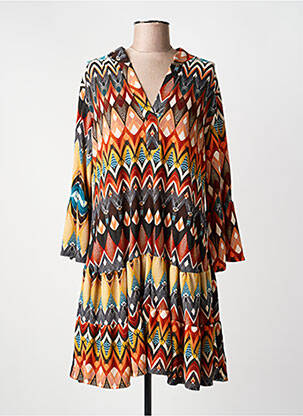 Robe mi-longue manches 3/4 manches 3/4 orange JOY'S PARIS femme