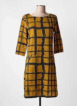 Robe mi-longue tissage crêpe manches courtes jaune VEGAS femme