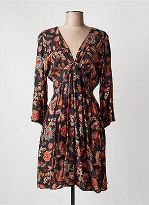 Robe mi-longue imprimé fleurs manches 3/4 noir RUE DES ABBESSES femme
