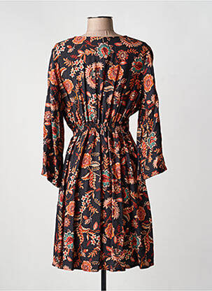 Robe mi-longue imprimé fleurs manches 3/4 noir RUE DES ABBESSES femme