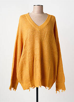 Pull col v manches longues jaune 2W PARIS femme