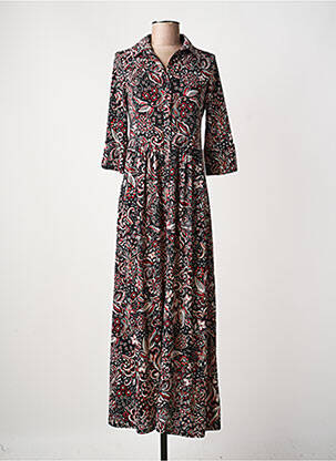 Robe longue imprimé fleurs manches 3/4 noir JOY'S PARIS femme