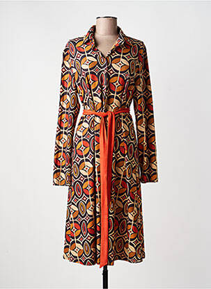 Robe mi-longue imprimé fantaisie manches longues orange SWEET MISS femme