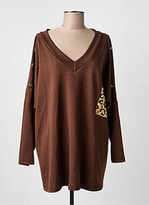 Sweat-shirt stretch manches longues marron 2W PARIS femme