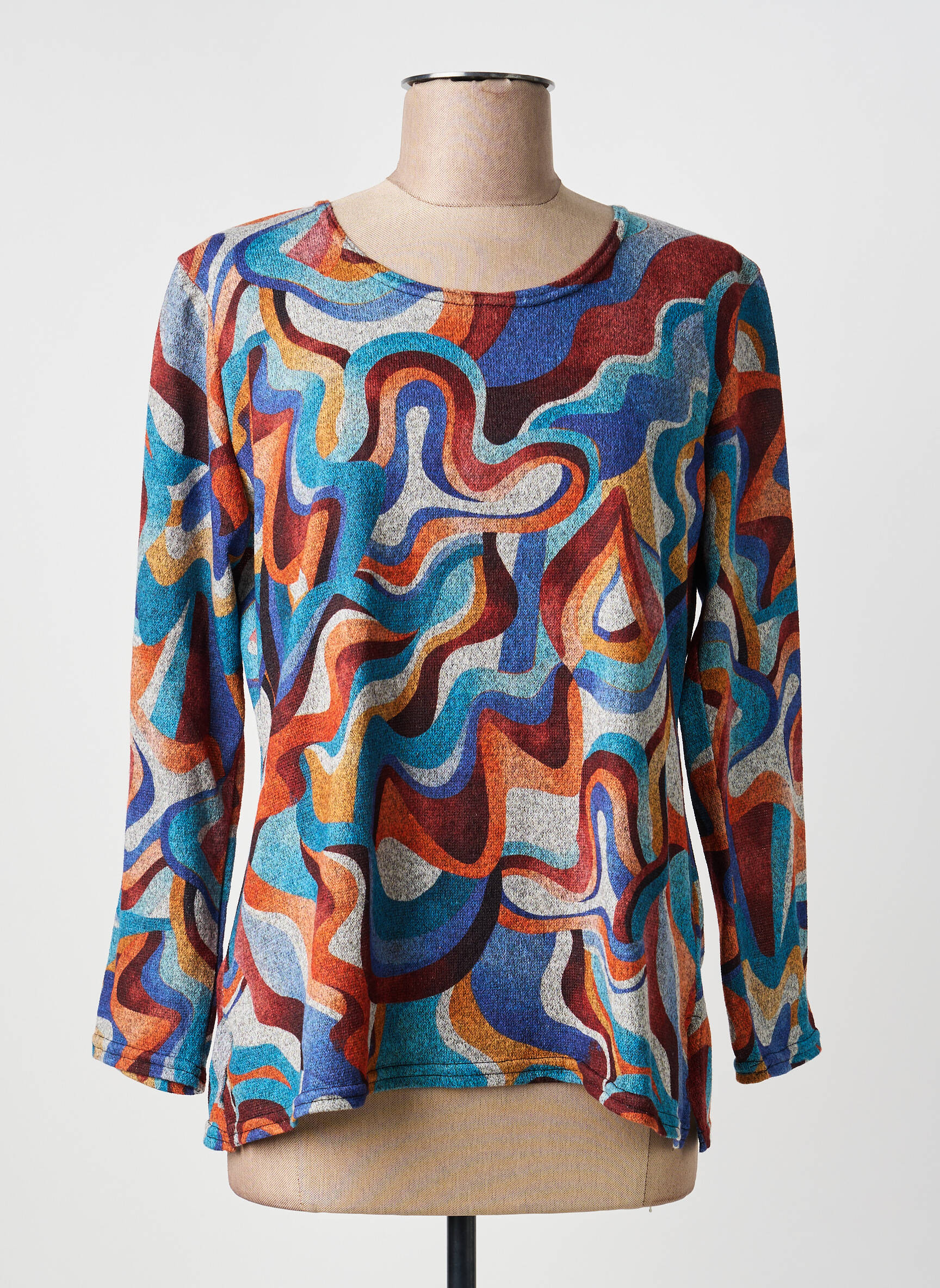 Pull tissage chiné manches longues bleu NIKI MODE femme