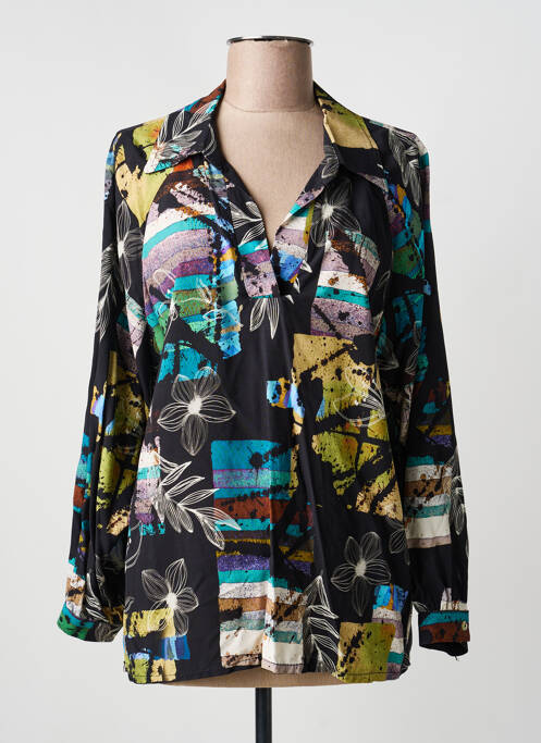 Blouse tissage popeline manches longues noir HALOGENE femme