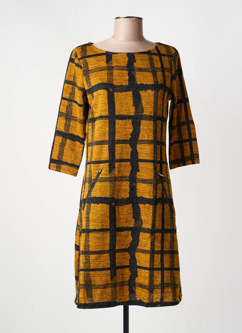 Robe mi-longue tissage crêpe manches courtes jaune VEGAS femme