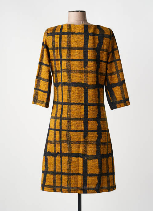 Robe mi-longue tissage crêpe manches courtes jaune VEGAS femme