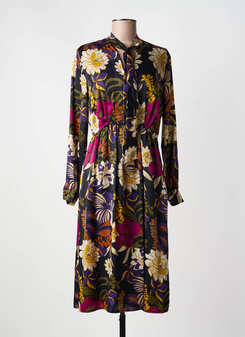 Robe mi-longue imprimé fleurs manches longues noir EUFORIA femme