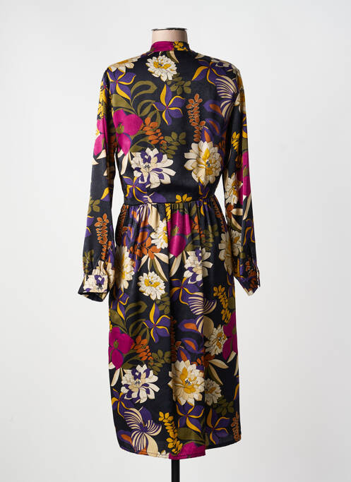 Robe mi-longue imprimé fleurs manches longues noir EUFORIA femme