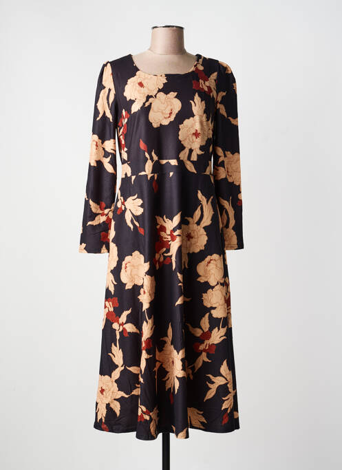 Robe mi-longue imprimé fleurs manches longues noir SWEET MISS femme