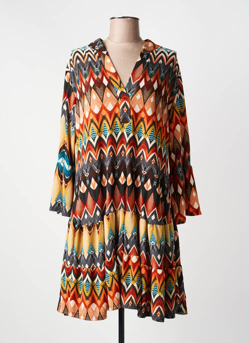 Robe mi-longue coupe évasée manches 3/4 orange JOY'S PARIS femme