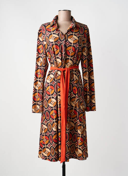 Robe mi-longue imprimé fantaisie manches longues orange SWEET MISS femme