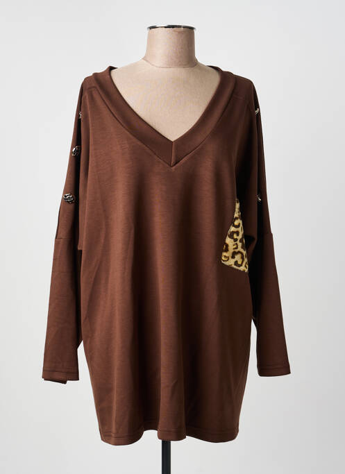 Sweat-shirt stretch manches longues marron 2W PARIS femme