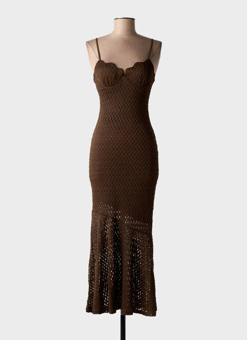 Robe longue manches bretelles ajustables fines bretelles marron GIORGIA femme