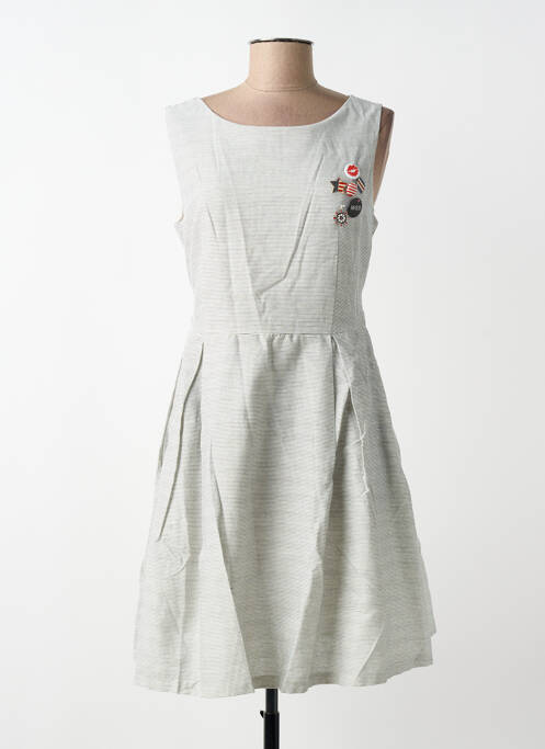 Robe mi-longue tissage crêpe sans manche blanc LULU.H femme