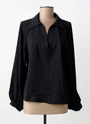 Blouse tissage popeline manches longues noir UNIKA femme