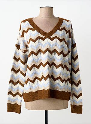 Pull coupe cintrée manches longues marron GOLDEN LIVE femme