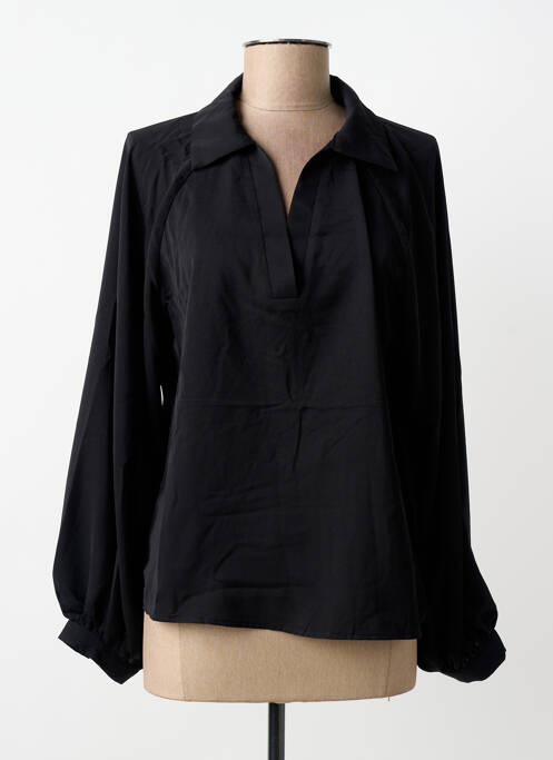 Blouse poignets boutonnés avec fente manches longues noir UNIKA femme