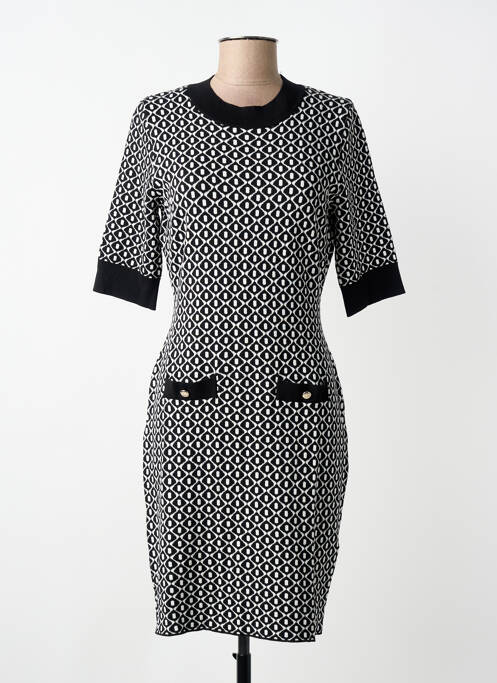 Robe mi-longue imprimé fantaisie manches courtes noir MORGAN femme