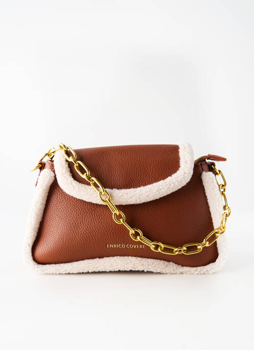 Sac fermeture rabat clipsé forme rectangulaire marron ENRICO COVERI femme