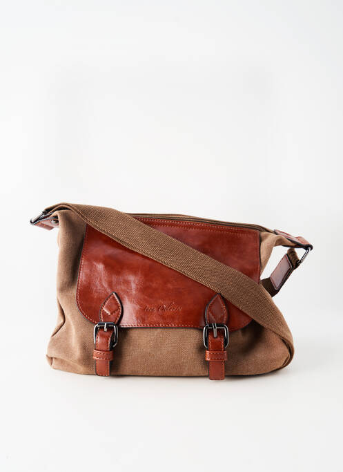 Sac fermeture rabat clipsé forme rectangulaire marron INES DELAURE femme