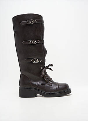 Bottes tissage satiné talon de 4 à 6cm marron LADY GLORY femme