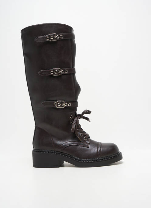 Bottes tissage satiné talon de 4 à 6cm marron LADY GLORY femme