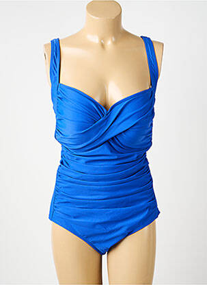 Maillot de bain 1 pièce effet matière satinée haut soutien-gorge moulé bleu DAMART femme