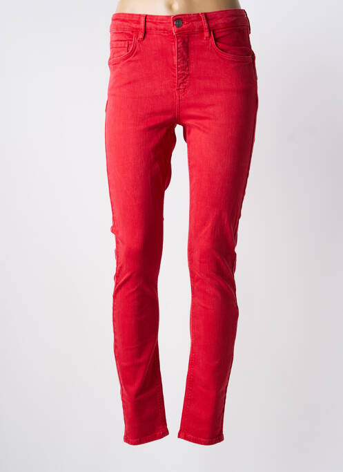 Jeans coupe slim stretch taille haute rouge DESIGUAL femme