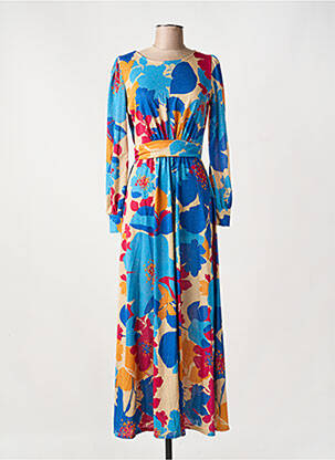 Robe longue manches longues manches longues bleu LA CROISETTE femme