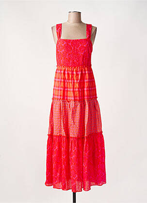 Robe longue coupe évasée fines bretelles orange DESIGUAL femme