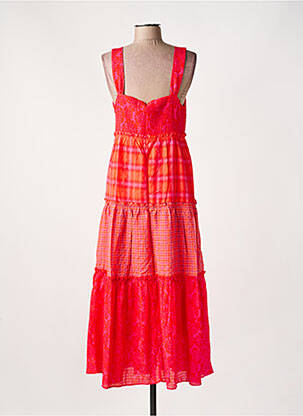 Robe longue coupe évasée fines bretelles orange DESIGUAL femme