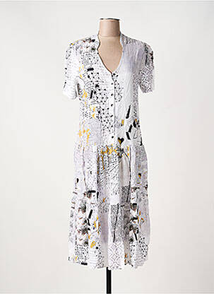 Robe mi-longue imprimé fantaisie manches courtes blanc DOLCEZZA femme