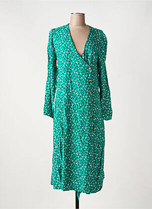 Robe mi-longue manches longues manches longues vert BISCOTE femme