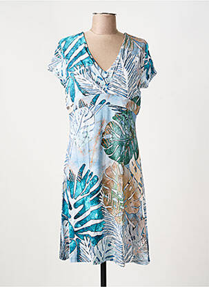 Robe mi-longue manches courtes manches courtes bleu DOLCEZZA femme