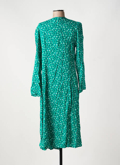 Robe mi-longue manches longues manches longues vert BISCOTE femme
