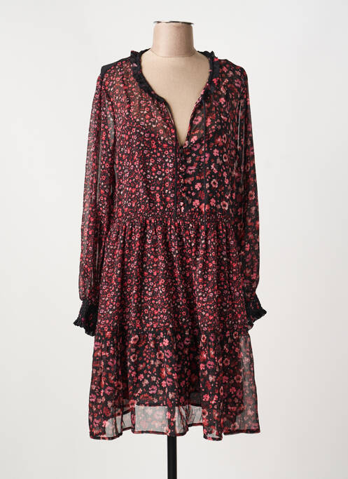 Robe mi-longue imprimé fleurs manches longues noir DESIGUAL femme