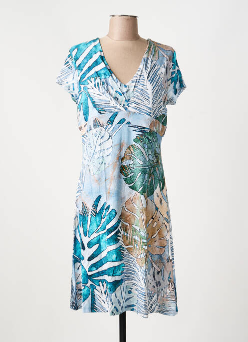 Robe mi-longue manches courtes manches courtes bleu DOLCEZZA femme