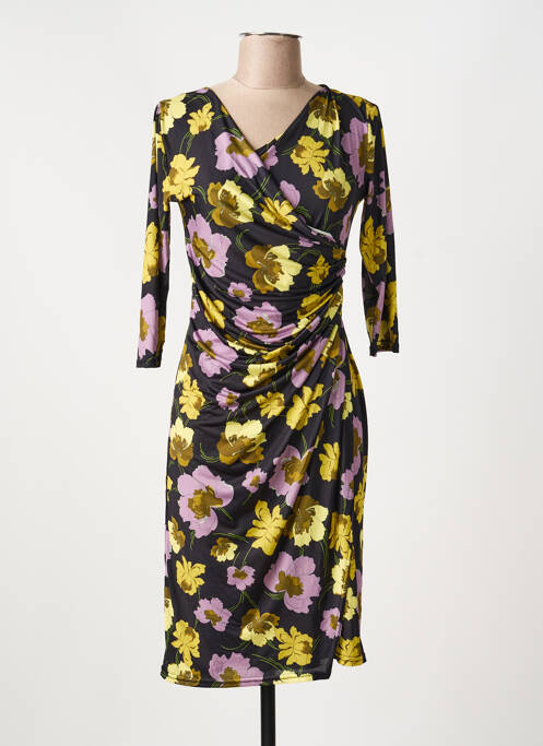 Robe mi-longue imprimé fleurs manches 3/4 noir EGERIE femme