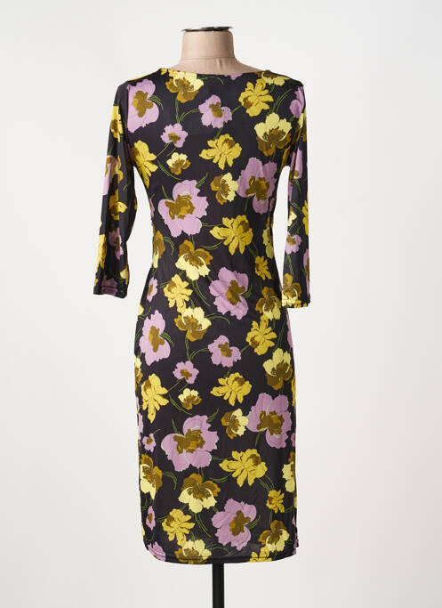 Robe mi-longue imprimé fleurs manches 3/4 noir EGERIE femme
