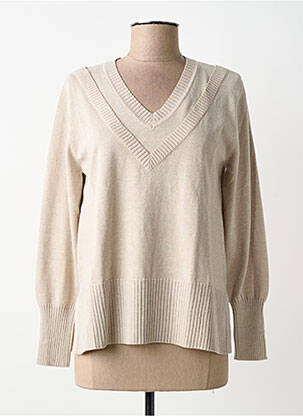 Pull col v manches longues beige SCORZZO femme