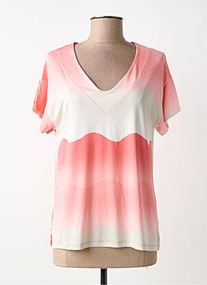 T-shirt col v manches courtes rose SCORZZO femme