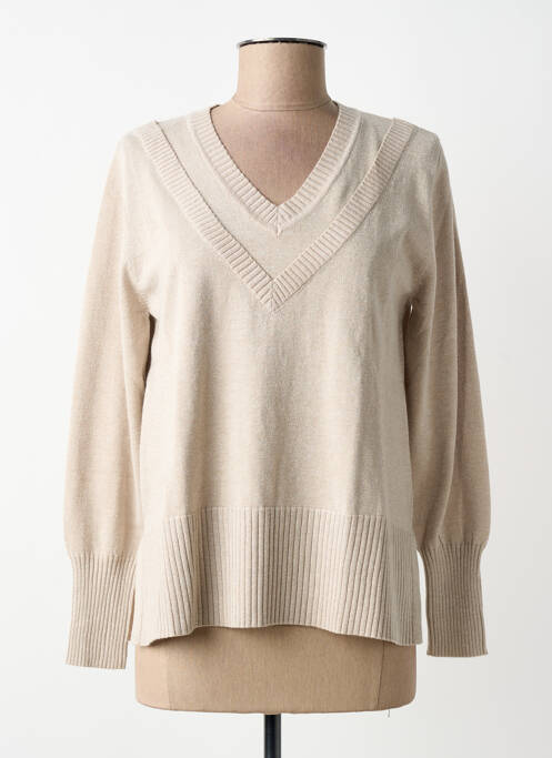 Pull col v manches longues beige SCORZZO femme