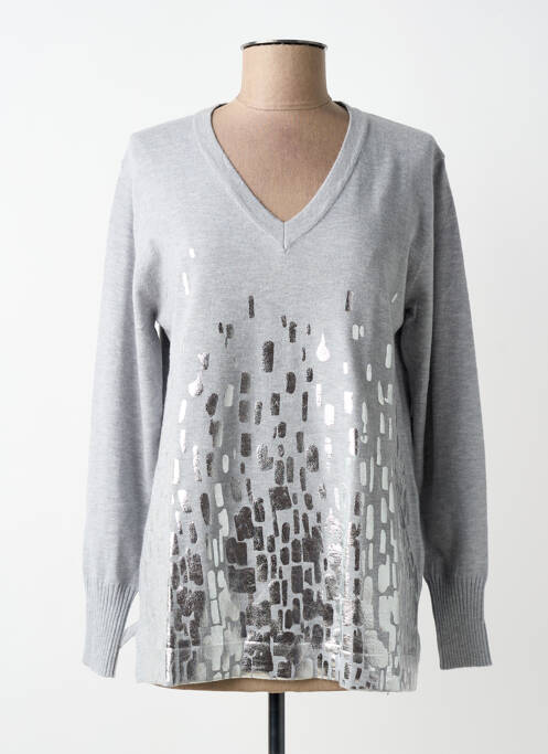 Pull tissage chiné manches longues gris SCORZZO femme