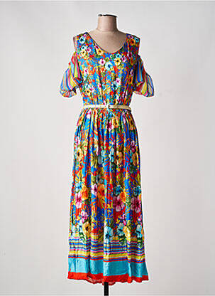 Robe longue tissage popeline manches courtes bleu PAUL BRIAL femme