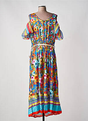 Robe longue imprimé fantaisie manches courtes bleu PAUL BRIAL femme