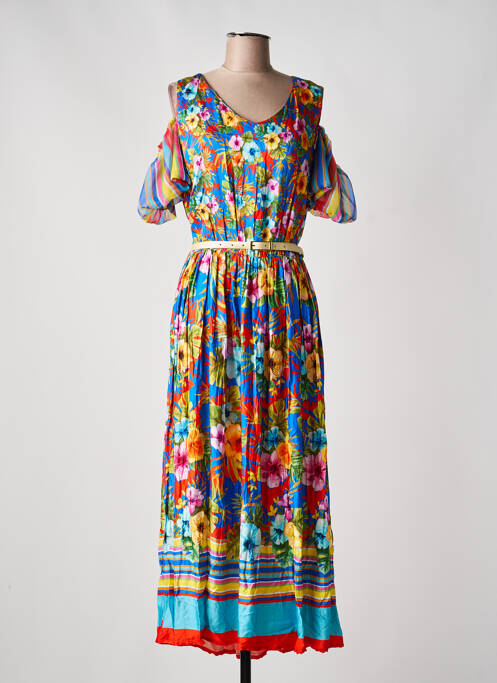 Robe longue imprimé fantaisie manches courtes bleu PAUL BRIAL femme